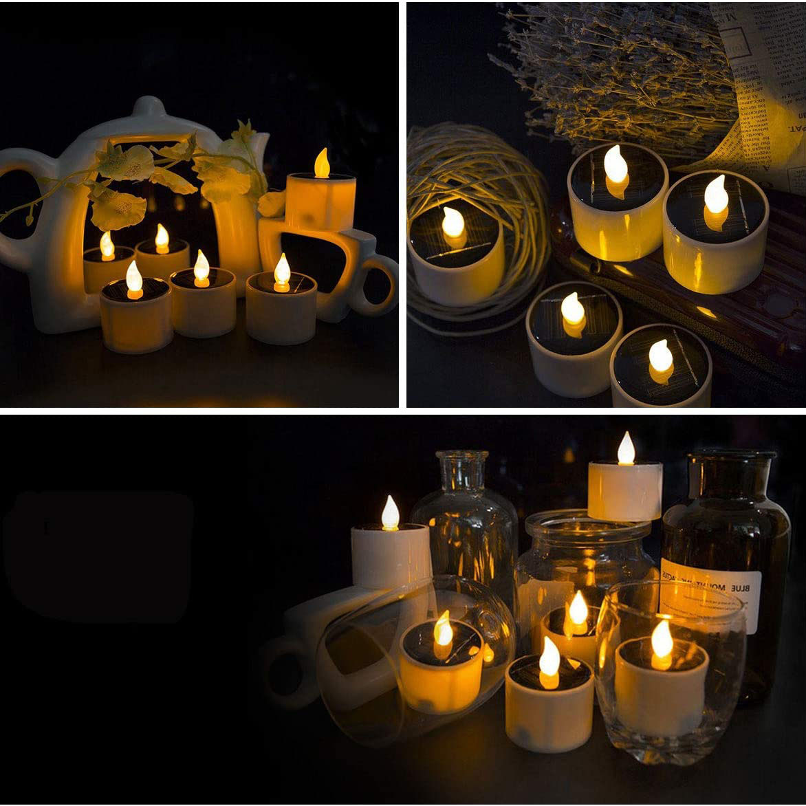 Solar Powered LED Candle Lights for Wedding Party Christmas Decoration