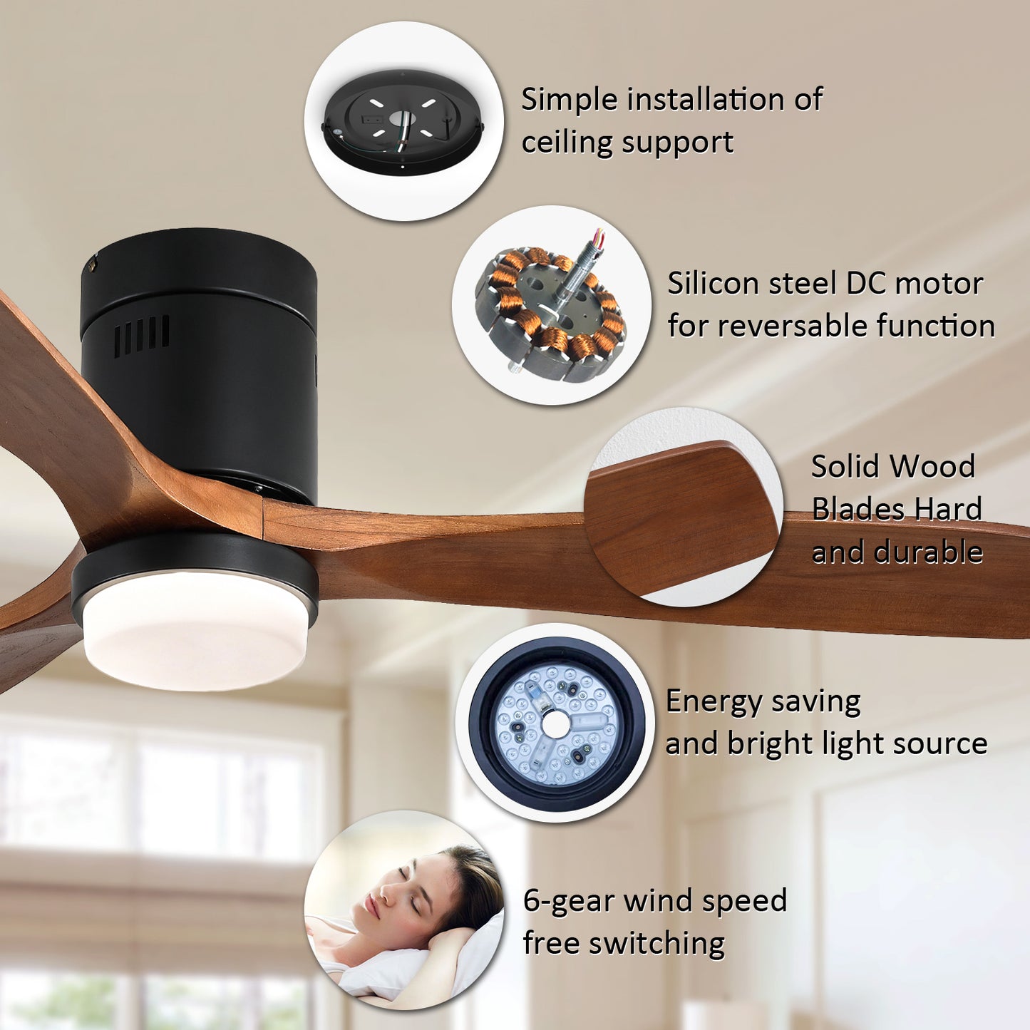 Ceiling Fan With Lights 3 Carved Wood Fan Blade With Remote Control