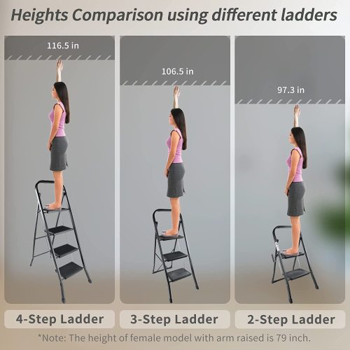 2-4 Step Sturdy Steel Ladder Folding Step Stool with Anti-Slip Pedal