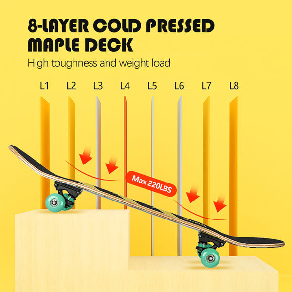 Professional Double Kick Maple Kids Skateboard for Beginners