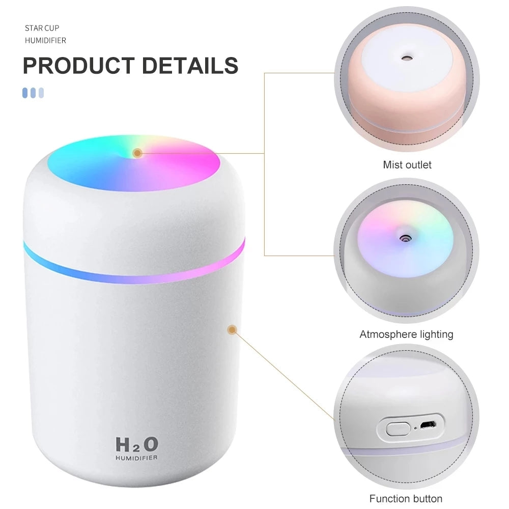 Portable Air Humidifier Mist Sprayer with Colorful Night Light