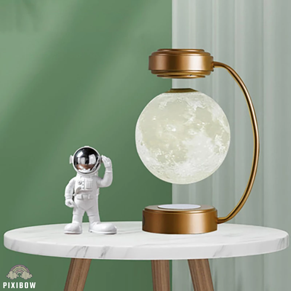 Magnetic Levitating Rotating Moon on Dangling Double-Sided Lamp