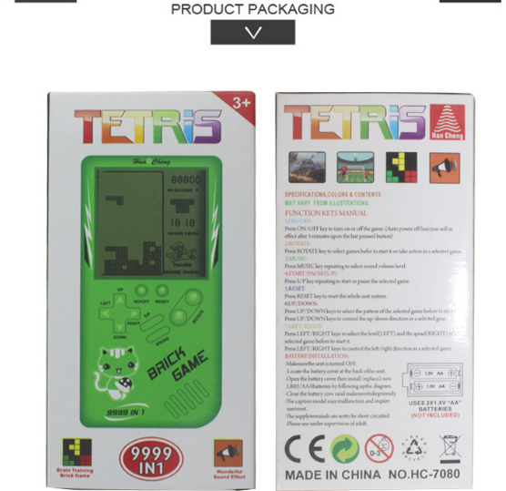 GREEN Retro Childhood Tetris Handheld Game Player - pixibowstore