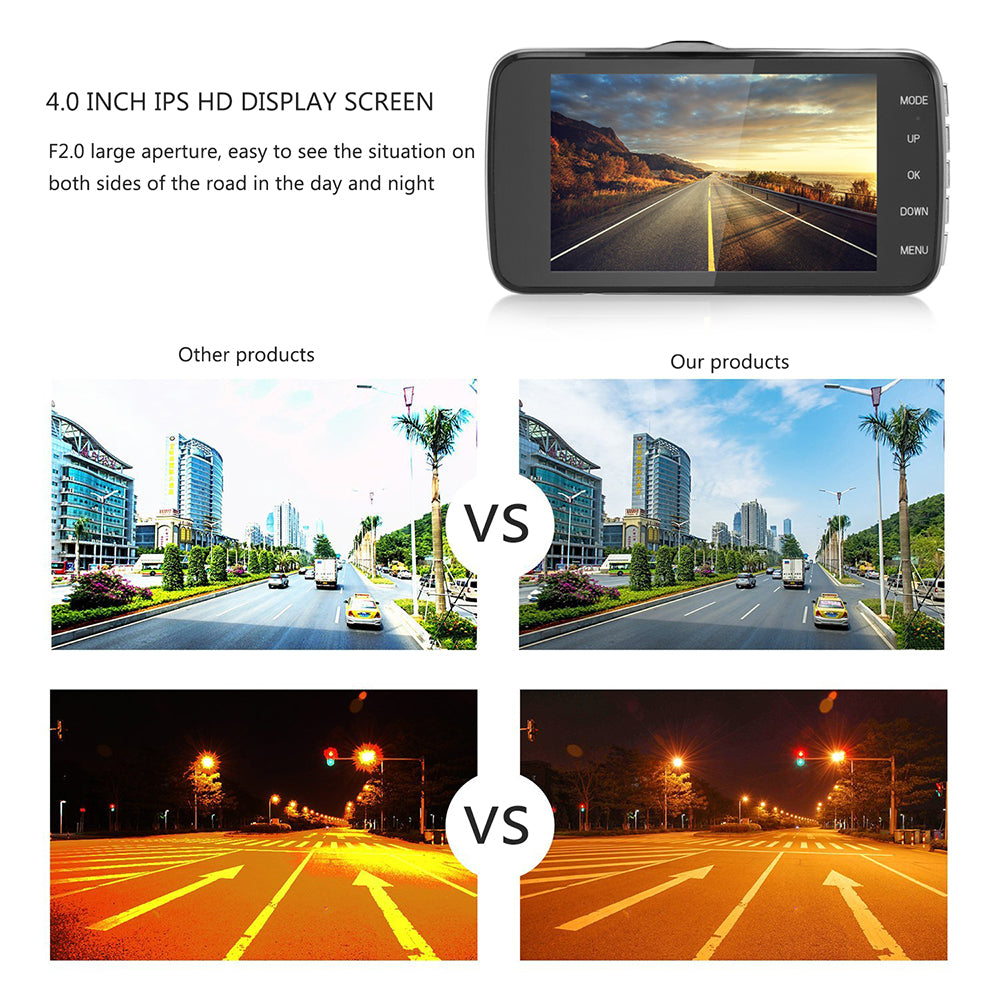 4" Dual Lens 1080P FHD 1.0MP Dash Camera Car DVR - pixibowstore