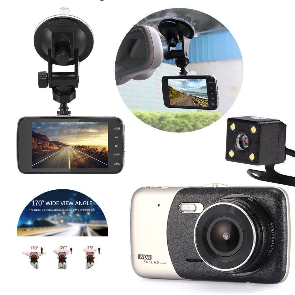 4" Dual Lens 1080P FHD 1.0MP Dash Camera Car DVR - pixibowstore