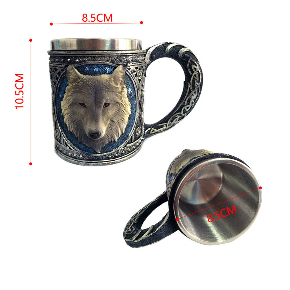 Retro Mug Stainless Steel 3D Wolf Drinking Cup