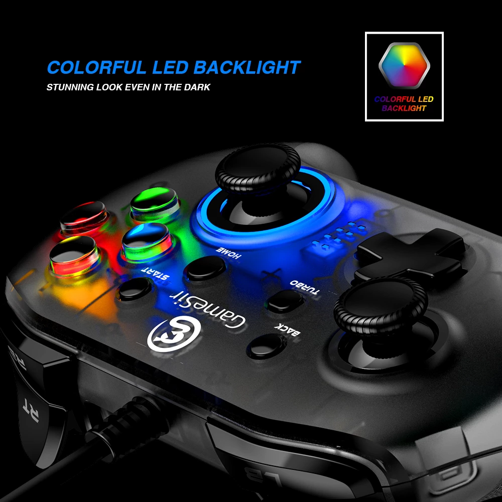 Wired PC Game Controller with LED Backlight with Dual-Vibration Turbo