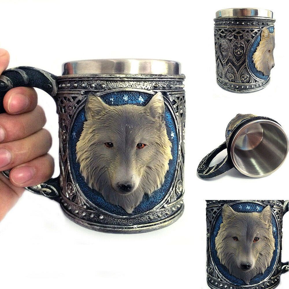 Retro Mug Stainless Steel 3D Wolf Drinking Cup